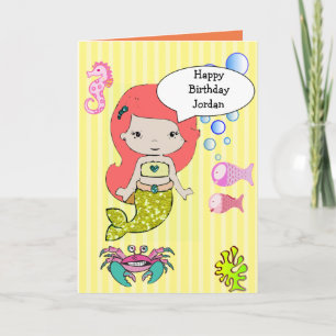 Cartão Yellow Redhead Mermaid Happy Birthday Card