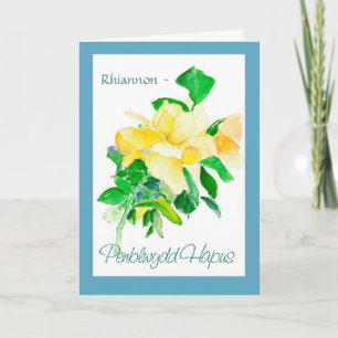Cartão Yellow Rose Birthday Card to Personalize: Welsh