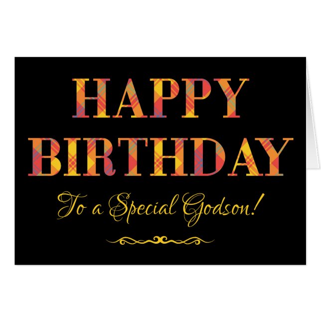 Cartão Yellow Tartan no aniversário preto para Godson esp (Frente Horizontal)