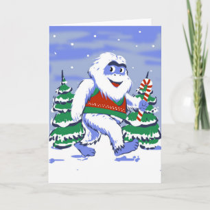 Cartão Yeti fofo natal na floresta