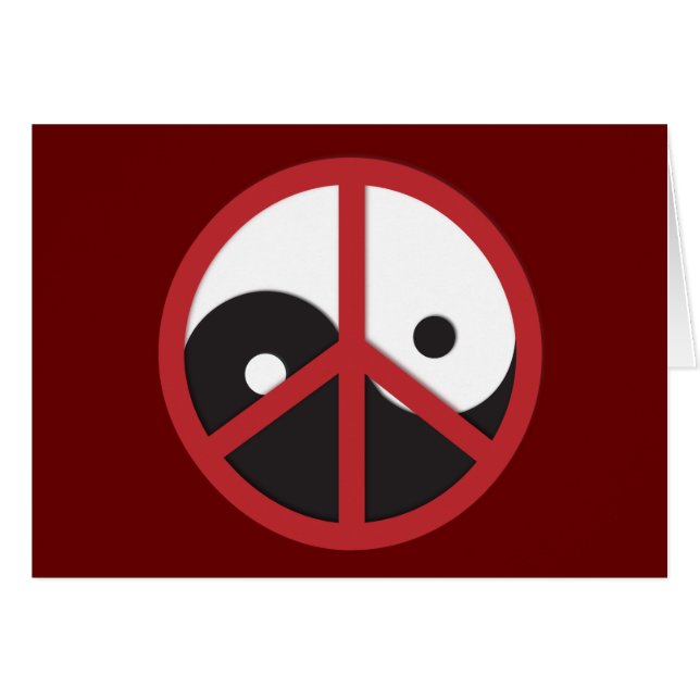 Cartão Yin-Yang com sinal de paz - vermelho (Frente Horizontal)