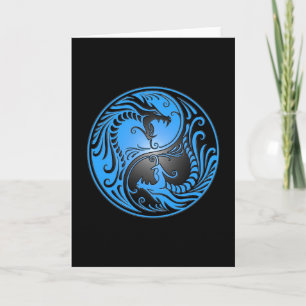 Cartão Yin Yang Dragons, blue and black