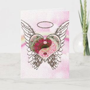 Cartão Yin Yang Heart Angel Wings Watercolor