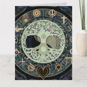 Cartão ying yang with religious symbols