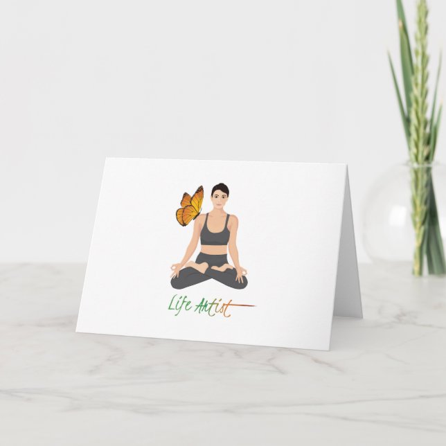 Cartão Yoga, artista de vida, slogan garota Lotus Pose bo (Frente)