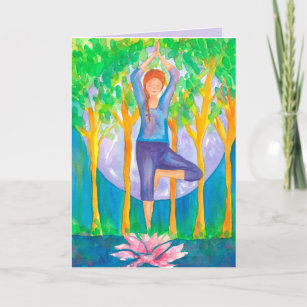 Cartão Yoga Tree Pose Mulher Feliz Aniversário