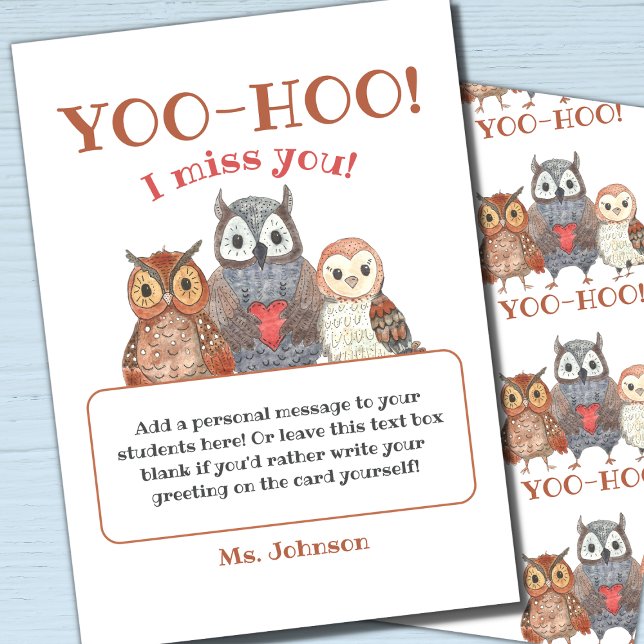 Cartão Yoo-hoo Owls I Miss You School Teacher Download (Criador carregado)