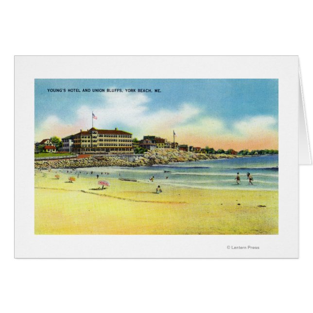 Cartão York Beach View of Young's Hotel and Union (Frente Horizontal)