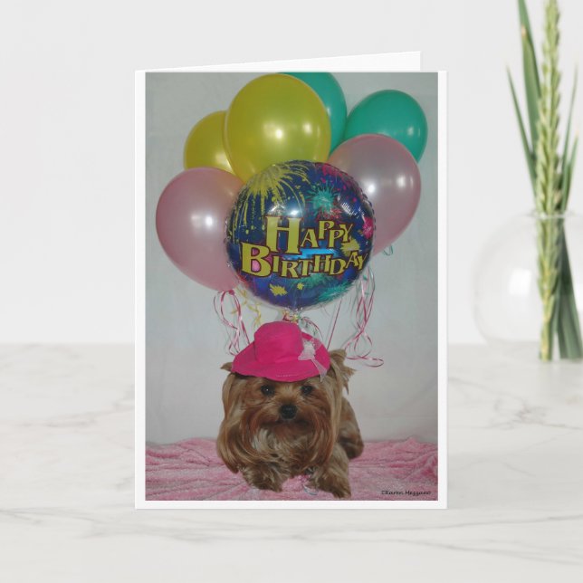 Cartão Yorkie Balloon Happy B Day (Frente)