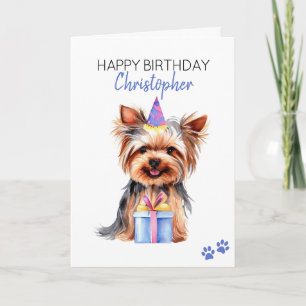 Cartão Yorkie Dog Personalizado Feliz Aniversário