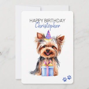 Cartão Yorkie Dog Personalizado Feliz Aniversário Flat