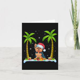 Cartão Yorkie Dog Santa Hat Palm Tree Beach Xmas Pajama F