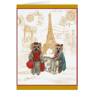 Cartão Yorkie Eiffel Torre Paris