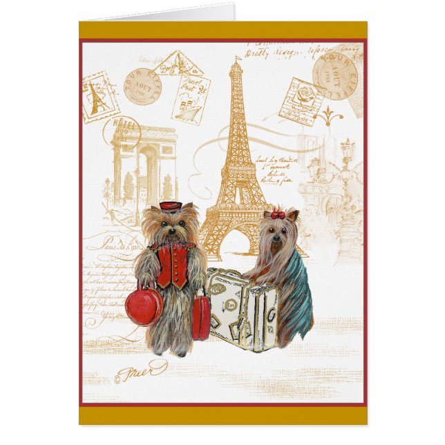 Cartão Yorkie Eiffel Torre Paris (Frente)