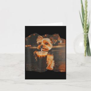 Cartão Yorkie engraçado bebendo café gelado meme de cacho