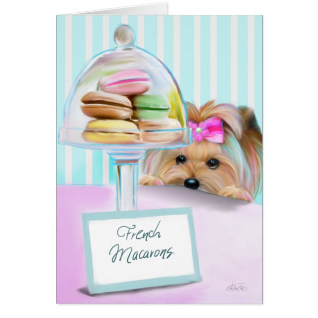 Cartão Yorkie French Macarons (Frente)