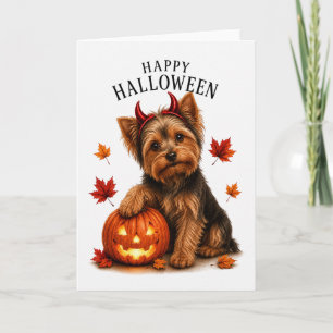 Cartão Yorkie Yorkshire Terrier Halloween Cão Diabo