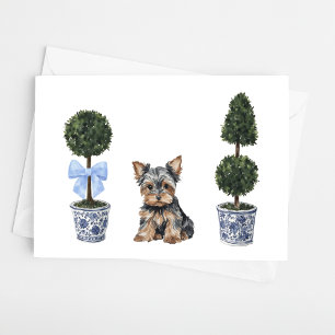 Cartão Yorkie Yorkshire Terrier Puppy Topiary Watercolor