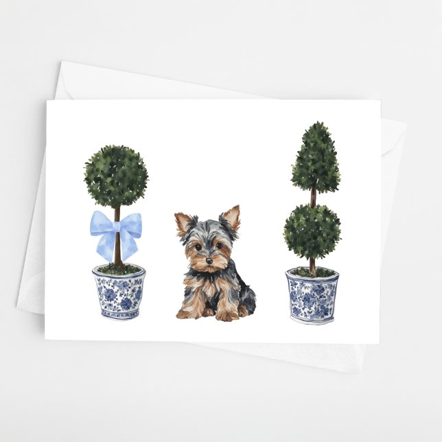 Cartão Yorkie Yorkshire Terrier Puppy Topiary Watercolor (Criador carregado)