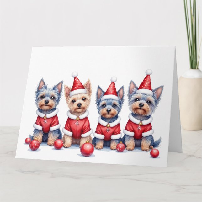 Cartão Yorkshire Terrier Christmas Dress Santa Hat (Frente)