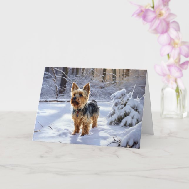 Cartão Yorkshire Terrier Deixe Nevar Natal (Orquídea)