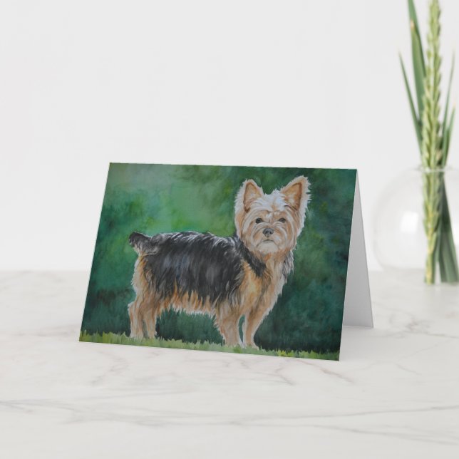 Cartão Yorkshire Terrier Dog Art Watercolor Greeting Card (Frente)