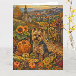 Cartão Yorkshire Terrier Dog Autumn Harvest Ação de Graça
