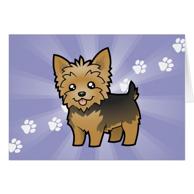 Cartão Yorkshire terrier dos desenhos animados (cabelo (Frente Horizontal)