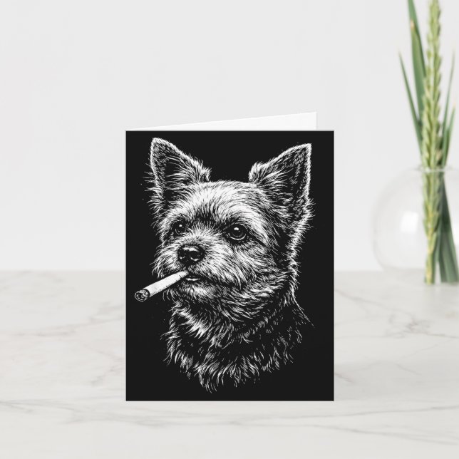 Cartão Yorkshire terrier fumando meme engraçado de cachor (Frente)