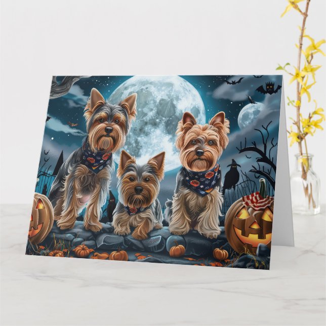 Cartão Yorkshire Terrier Halloween Spooky (Flor Amarela)