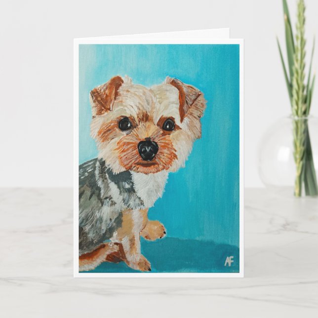 Cartão Yorkshire Terrier Painting por Alfred Fox (Frente)
