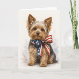 Cartão Yorkshire Terrier Patriótico - Yorkie 4 de Julho