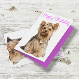 Cartão Yorkshire Terrier Pink Cute Yorkie feliz aniversár
