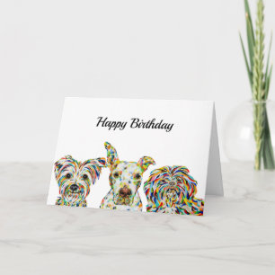 Cartão Yorkshire terrier, Pitbull, Shih Tzu Birthday Card