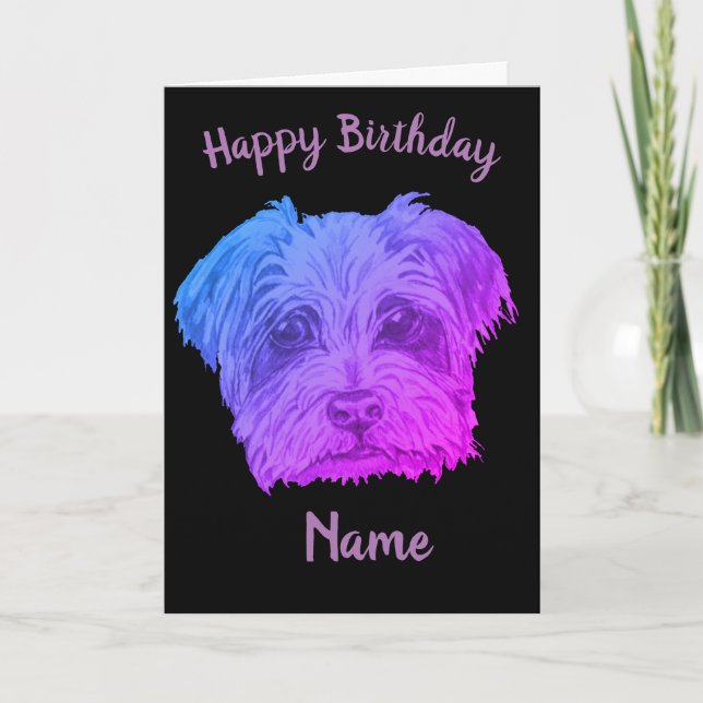 Cartão Yorkshire Terrier Purple Black Birthday (Frente)