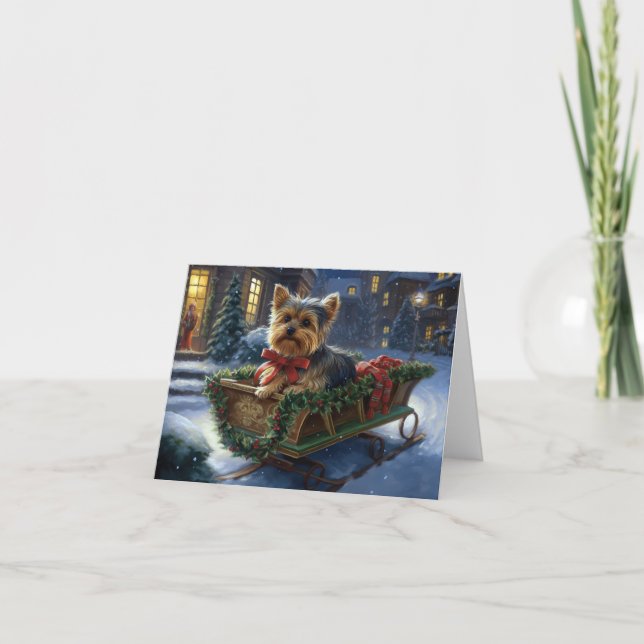 Cartão Yorkshire Terrier Temporada de Natal (Frente)