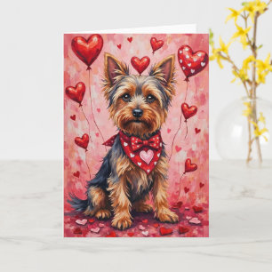 Cartão Yorkshire Terrier Valentine Cachorro Sentado com C