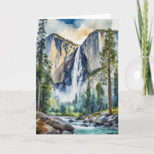 Cartão Yosemite National Park Waterfall Watercolor