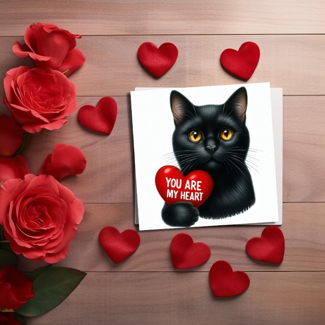 Cartão You Are My Heart Valentine Poem Black Cat Holiday  (Criador carregado)