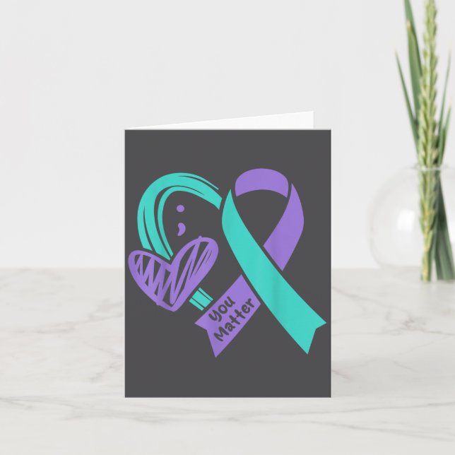Cartão You Suicide Prevention Awareness Teal Purple Heart (Frente)