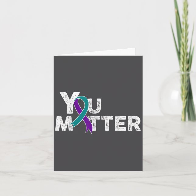 Cartão You Suicide Prevention Month Teal Purple Ribbon Gi (Frente)