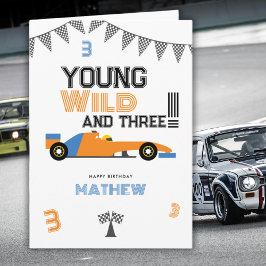 Cartão Young Wild And Three Race Car 3rd Boy Birthday 