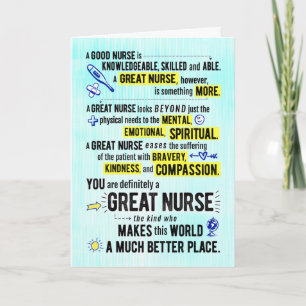 Cartão You're a Great Nurse, Making World a Better Place