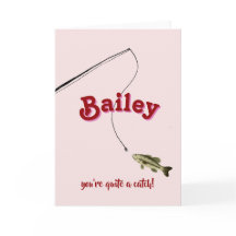 You're Quite a Catch Pink Fishing Valentine's Card