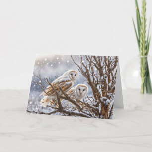 Cartão Yule Solstício de inverno com corujas na neve