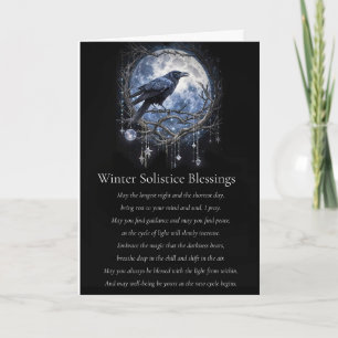 Cartão Yule Solstício de inverno com Lua Raven e Cristais