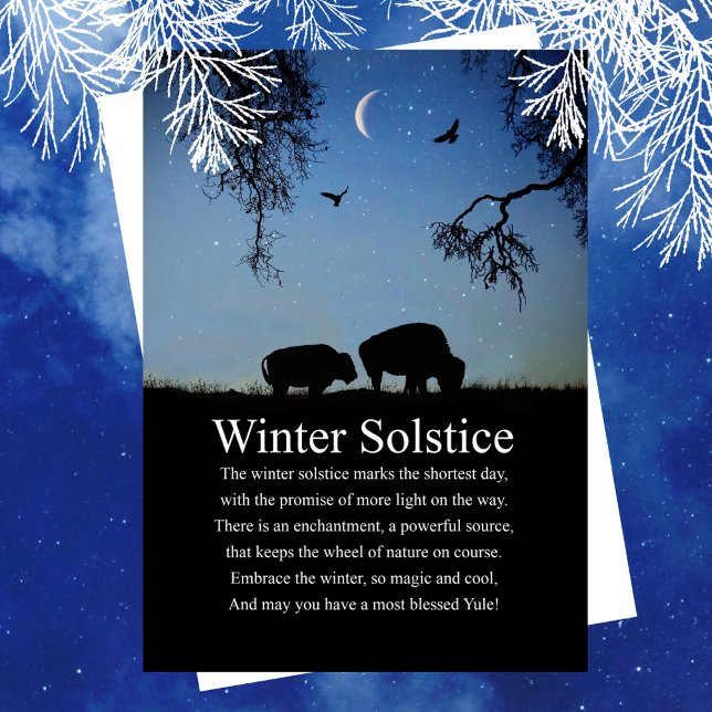 Cartão Yule Winter Solstice com Buffalo e Lua (Criador carregado)