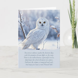 Cartão Yule Winter Solstice com Snow Owl e Espiritual
