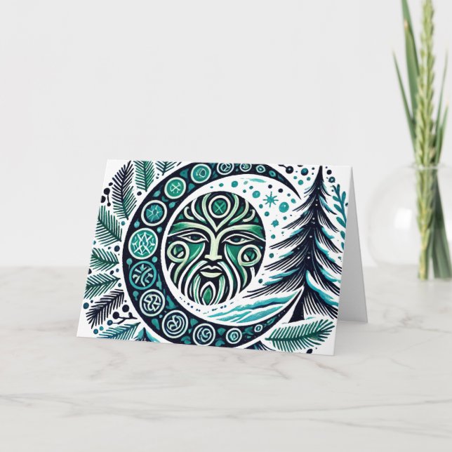Cartão Yule Winter Solstice Greenman (Frente)