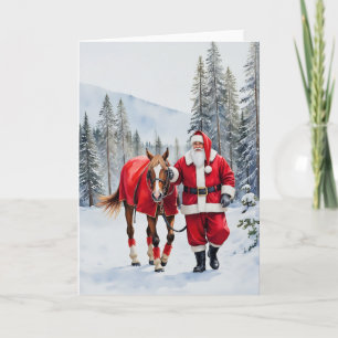 Cartão Yuletide Ride Watercolor Papais noeis no Natal Oci